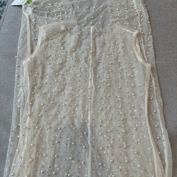 Sheer Mesh Pearl Shiny Rhinestone Dress Sleeveless Cover Up - Picture 2 of 8
